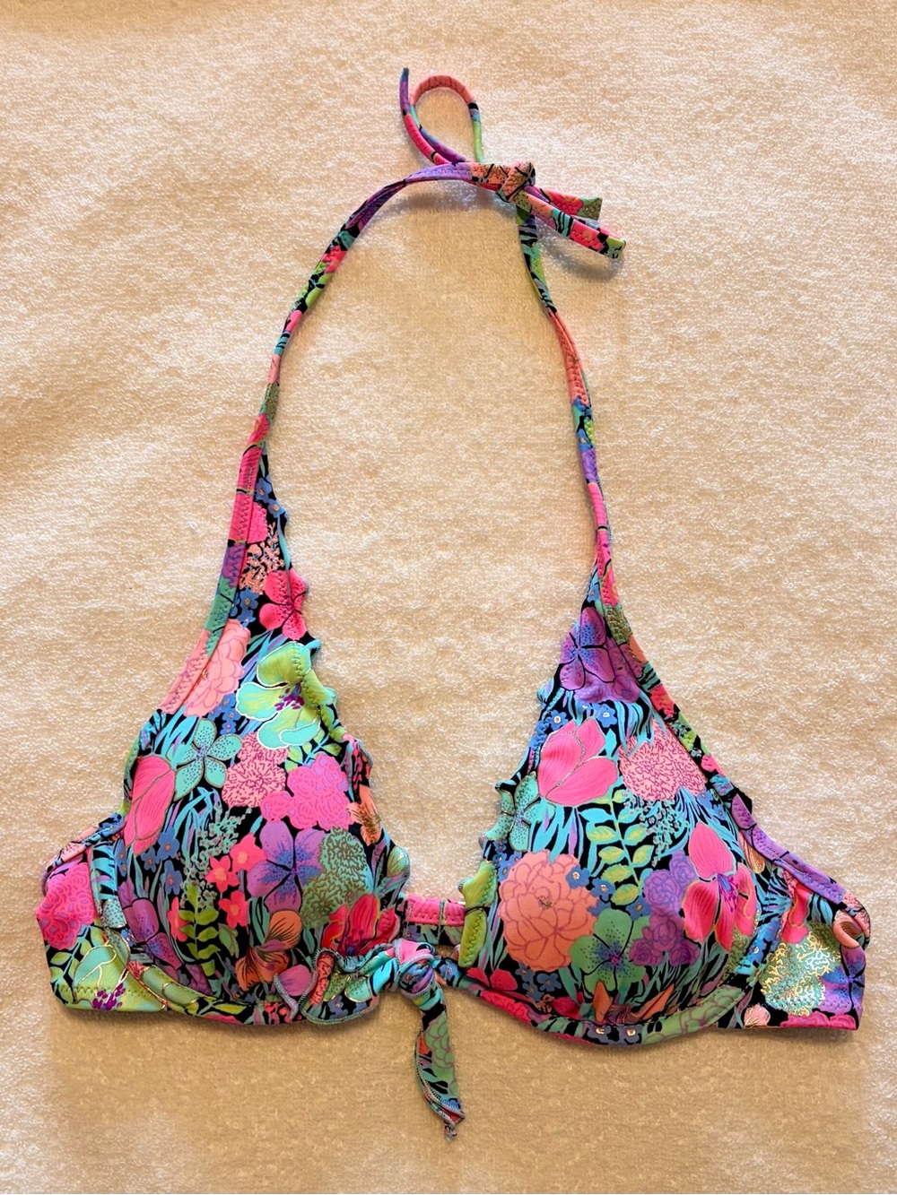 Victoria's Secret Neon Pink & Mint Floral Bikini Top